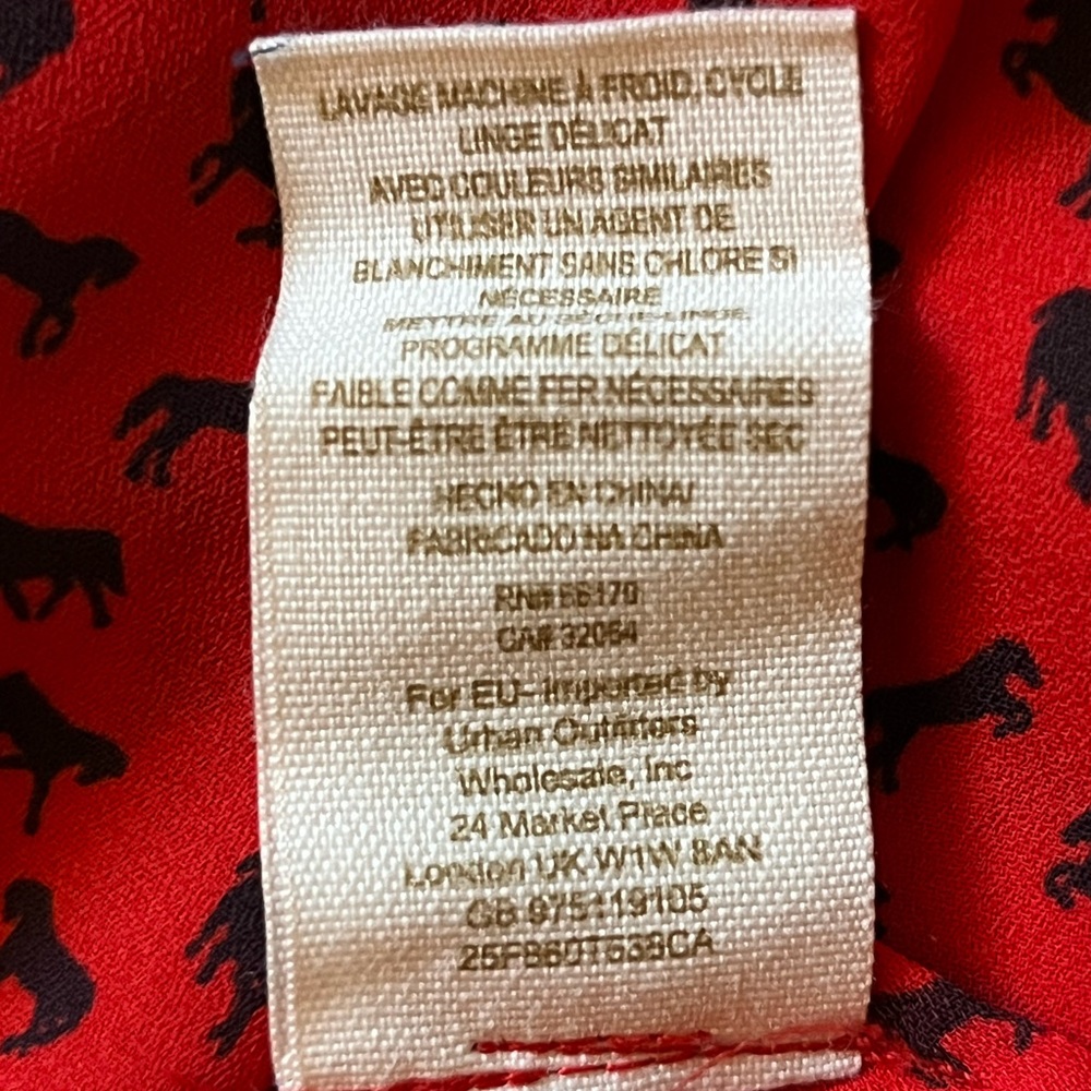 Free People Red Blouse Blue Equestrian Horses Blouse - Picture 11 of 11